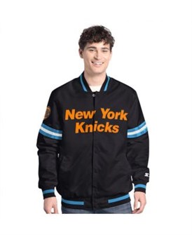 Молодежная черная куртка New York Knicks Starter Scout Varsity с кнопками и объемным логотипом на спине 11225870