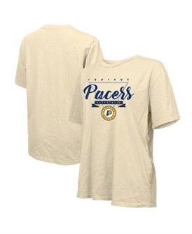 Женская кремовая футболка оверсайз с принтом и короткими рукавами от бренда Majestic, модель Indiana Pacers 11237239