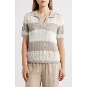 BeachLunchLounge Поло Skye из хлопка с короткими рукавами и воротником джонни в полоску 10048883