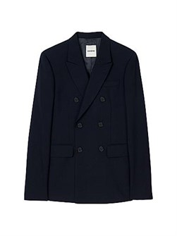 Двубортный пиджак Sandro с лацканами, длинными рукавами и карманами с клапанами из 100% шерсти 11011715