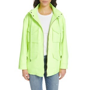 Стильная неоновая куртка с капюшоном Russo от Alice + Olivia, длинный фасон с множеством карманов 10048097