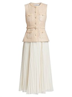 Миди-платье от Self-Portrait с пайетками и плиссированным шифоном, кружевным верхом и поясом 11022771