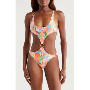 Kulani Kinis Слитный купальник Retro с вырезами и блестящими кольцами в молодёжном стиле 10049139