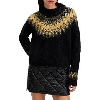 Тёплый лонгслив с воротником-спринтером и зигзагообразным рисунком Clyde от AllSaints, 35% полиамид, 30% шерсть 11166956