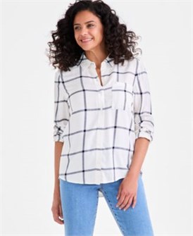 Женская клетчатая рубашка с пуговицами от Style &amp, Co, эксклюзивно в Macy',s, свободного кроя, с длинным рукавом 11231460