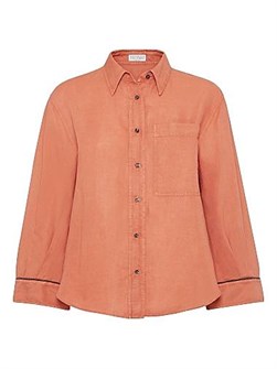 Рубашка Brunello Cucinelli из льна и хлопка с длинными рукавами, яркими манжетами и классическим воротником 11167738