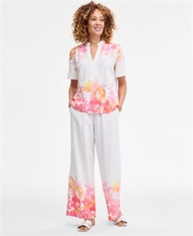 J&amp,M Collection Женские брюки из льняной смеси с принтом на манжетах и свободным кроем, эксклюзивно в Macy',s 11226354