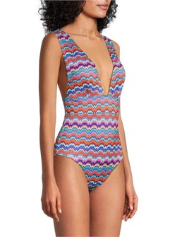 Слитный купальник Milly с металлическим блеском, V-образным вырезом и ярким шевронным принтом 11235252