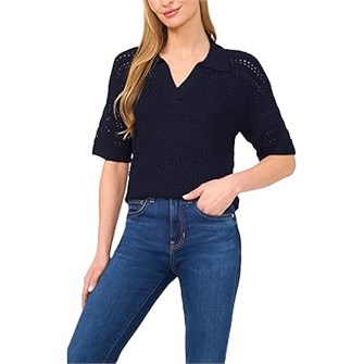 Вязаный пуловер с открытым воротником и короткими рукавами от CeCe, 65% вискоза, 35% нейлон 11232694