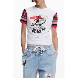 Desigual Графическая футболка с изображением Минни Маус и полосатыми короткими рукавами 10047847