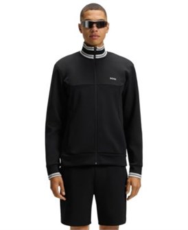 Hugo Boss Мужской лонгслив с молнией Boss из хлопково-стрейчевого материала с полосками и логотипом 11233765