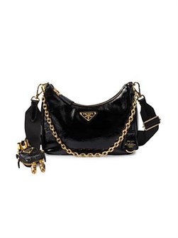 Prada Лакированная кожаная сумка через плечо с отсоединяемой цепочкой и регулируемым ремешком 11169544