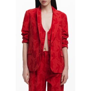 Пиджак Desigual из жаккардовой ткани с шалевым воротником, цветочным узором и двубортной застежкой 10047156