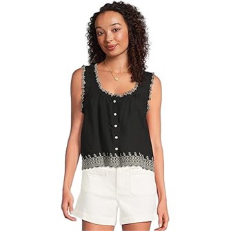 Круглый молодёжный топ из хлопка и вискозы Madewell без рукавов с пуговичной планкой Jenny 11167375