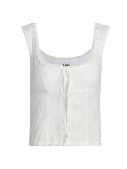 Топ без рукавов Lou из хлопкового батиста с вышивкой и кружевными деталями от Staud 11166299
