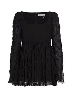 Легкий шелковый топ с вышивкой звездами от Chloe, квадратным вырезом, длинными рукавами, 100% шелк, Италия 11164635