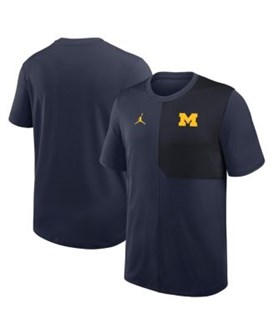 Мужская тёмно-синяя футболка с технологией Dri-FIT Michigan Wolverines 2025 Sideline UV от Jordan 11222070