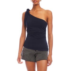 Fifteen Twenty Топ Harper на одно плечо с узлом, рюши, эластичный джерси, 92% вискоза, 8% спандекс 10047186