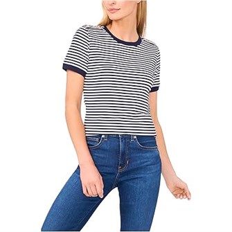 Молодёжная полосатая футболка CeCe с пуговицами на воротнике, 95% хлопка, 5% спандекса, лёгкий трикотаж 11171100