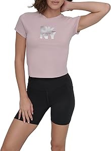 Женская футболка DKNY с короткими рукавами и логотипом из текстурированной фольги, 95% хлопка 11241907