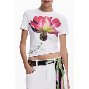 Футболка Desigual с короткими рукавами и цветочным принтом, 95% вискозы, 5% эластана 10047592