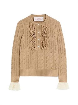 Шерстяная кофта Valentino Garavani с рюшами на груди и манжетах, 100% шерсть, Италия 11167664