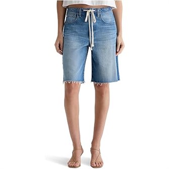 AG Jeans Шорты Hattie с завышенной талией и веревочным поясом, выполненные на 100% из хлопка, с классическим дизайном и 5 карманами 11237845