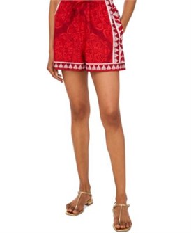 Женские хлопковые шорты с принтом и завязывающимся поясом от 1.State, с высокой талией и карманами 11231034