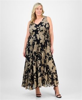 Платье макси большого размера Taylor с цветочным принтом, завязками на талии и плиссированной юбкой 11227869