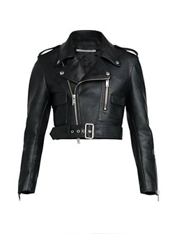 Кожаная мото-куртка Stella McCartney из экокожи с пряжкой и длинными рукавами 11165741