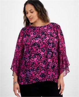 Блузка больших размеров от Kasper с рукавами-колоколами и абстрактным принтом, 100% полиэстер 11227894