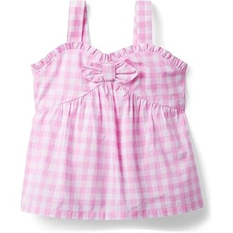 Janie and Jack Блузка в клетку для девочек, 100% хлопок, без рукавов, с рюшами и бантиками на груди 11226654