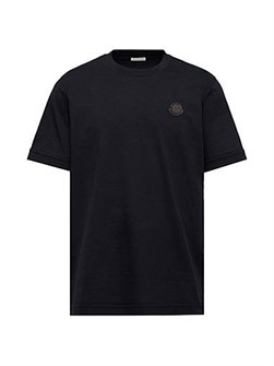 Мужская хлопковая футболка Moncler с круглым вырезом и кожаным логотипом, короткие рукава 11168028