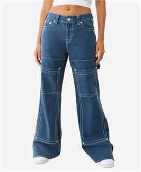 True Religion Женские свободные карпентерские джинсы Bobbi из мягкого хлопка с пятью карманами и отделкой Big T 11222788