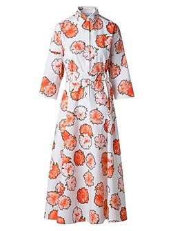 Хлопковое платье-рубашка Midi с поясом и ярким принтом гвоздики от Akris punto, 100% хлопок, рукава три четверти 11018631