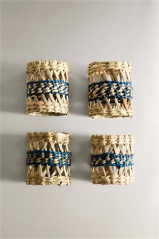 Zara Home Набор цилиндрических держателей для салфеток из морской травы с синими элементами, 4 штуки 11240029