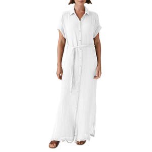 Макси-платье-сорочка из хлопка с короткими рукавами и тонкой завязкой на талии от Michael Stars 10048891