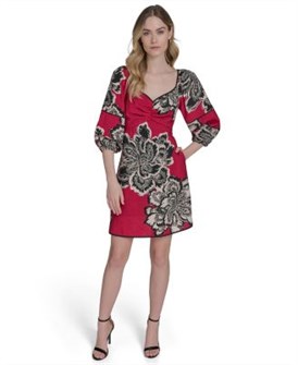 Платье Vince Camuto с цветочным принтом в стиле fit &amp, flare с объёмными рукавами и V-образным вырезом 11222345