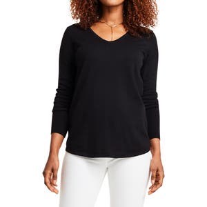 Свитер Nic+Zoe с V-образным вырезом из хлопкового смесового материала и длинными рукавами 10047985