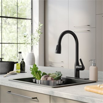 Ikea Черный кухонный смеситель с выдвижным душем, изящным изгибом, аэрацией и мощным потоком 11226188