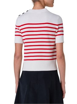 Пуловер в полоску из шерсти и кашемира бренда Akris Punto с короткими рукавами и круглым вырезом, 80% шерсть 11232059