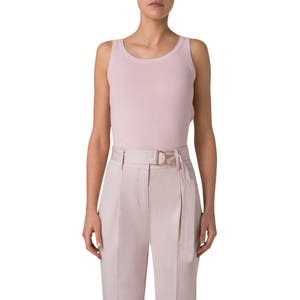 Хлопковый риббированный топ с круглым вырезом от Akris punto, идеально подходящий для многослойных образов 10048486