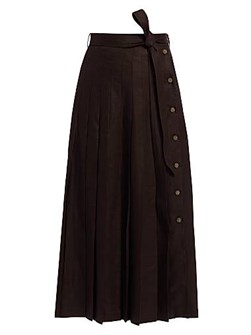 Юбка миди Yasmina из итальянского льна Loro Piana с боковой застежкой и завязками 11169811