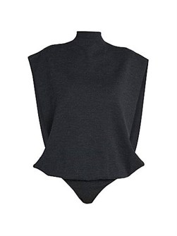 Шерстяное боди Square от Alaia с длинными рукавами и рифленым воротником под горло, Италия 11015994