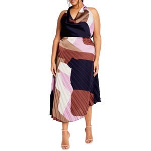 City Chic Сатиновая макси-юбка Amaya с геометрическим принтом и мягкими складками, 100% полиэстер 10048637