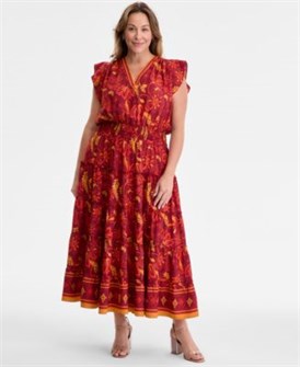 Макси-платье большого размера с принтом и сборным поясом и рюшами от Vince Camuto 11223228