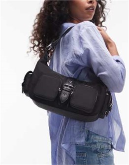 Topshop Сумка через плечо Sunrise из гладкой черной ткани с четырьмя карманами и застежкой на молнию 11171393