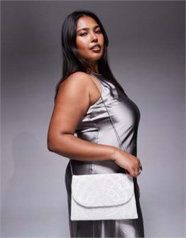 True Decadence Белая сумка-клатч с бисером с регулируемым плечевым ремнем и магнитной застежкой 11178383