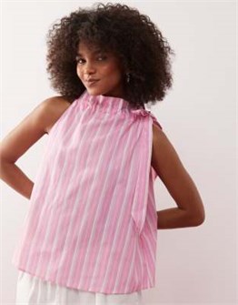 Блуза Reclaimed Vintage с завязкой на горловине в розовую полоску без рукавов, стандартного кроя 11230265