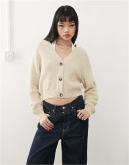 Кардиган Monki из меланжевого трикотажа с V-образным вырезом и пуговицами, свободный крой 11230580